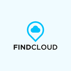 cloud logo with location icon vector silhouette illustration template