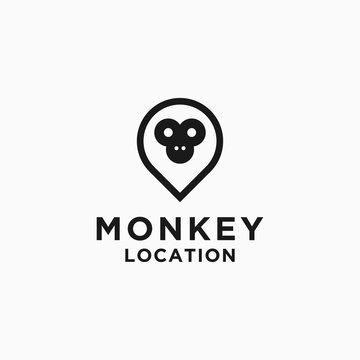 Monkey Location Logo Design Vector Illustration