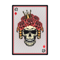Playing poker cards with skull. Queens, jokers, ace of all suits. Vector illustrations collection for gambling, poker club, online game concept