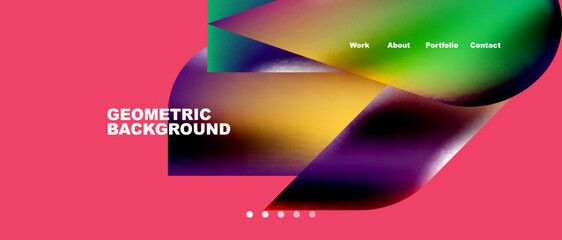Obraz premium Glassmorphism landing page background template. Colorful glass shapes with metallic effect abstract composition for wallpaper, banner, background
