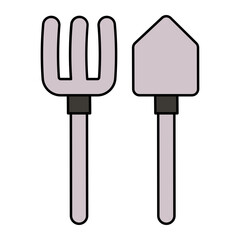 Garden Equipment Vector Icon Design, Autumn or Fall activities Symbol, Dry weather Sign, Temperate climates Elements Stock illustration, Spade and Rake Concept