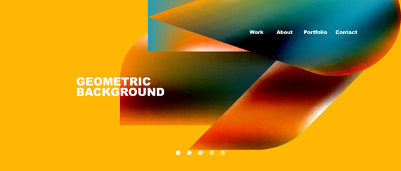 Glassmorphism landing page background template. Colorful glass shapes with metallic effect abstract composition for wallpaper, banner, background