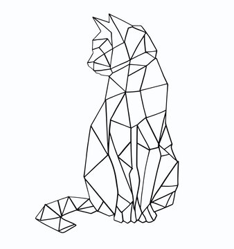 Three-dimensional cat silhouette from geometric shapes.Design suitable for t shirt and poster.