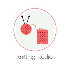Knitting Studio. Handmade club poster vector template. Needlework logo design. Vector illustration