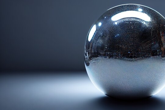 Party disco mirror ball reflecting blue color lights,  3d render, Raster illustration.
