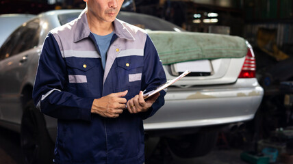 Accident Inspector Inspect damage car caused by car crash on the road. Car insurance agent...