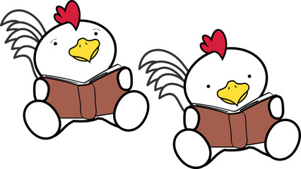 baby rooster cartoon sitting reading pack collection in vector format