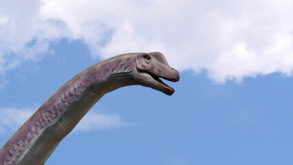 Gigantic herbivorous dinosaur - Brachiosaurus. Dino in the nature. Dinosaur head.  © Lunstream