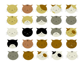 色々な模様の猫の顔アイコンセット