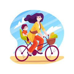 Cycling with a baby isolated cartoon vector illustration.