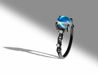 Silver Ring with Diamonds & Moonstone