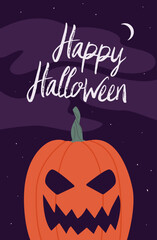 Halloween card concept with creepy jack-o-lantern and night sky