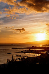 Hawaii Waikiki Pacific beach sunset over Oahu Island