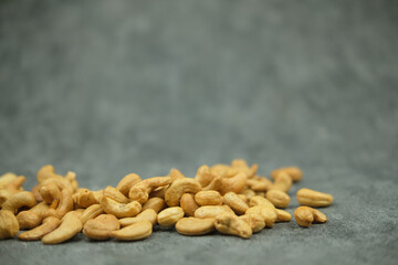Cashew nuts, copy space for text. Healthy snack, vegetarian food, beer snack