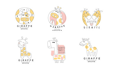 Cute Giraffe Original Design Logo Template Collection with Wild African Animal Vector Set