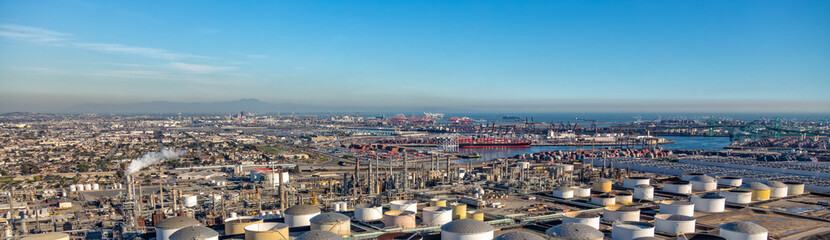 Panorama aerial view refinery oil storage Los Angeles