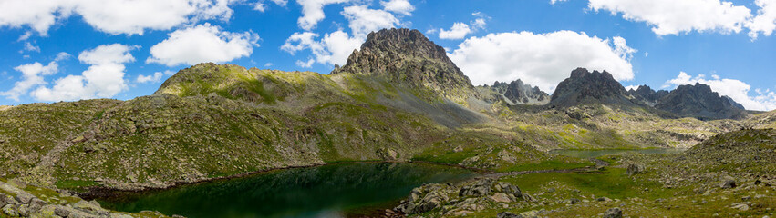 atos Glacier Lake (2970 m) is in the between Vercenik and Kale Highlands. Kackar Mountains, Eastern Black Sea Region. - obrazy, fototapety, plakaty