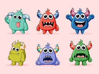 Set of colorful monsters