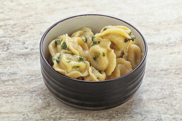 Russian boiled dumplings with meat