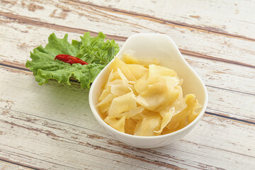 Marinated white ginger in the bowl