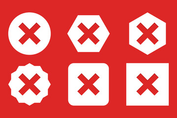Obraz premium Wrong marks Icon Set, Cross marks, Rejected, Disapproved, No, False, Not Ok, Wrong Choices, Task Completion, Voting. - vector mark symbols in red.