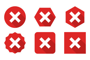Obraz premium Wrong marks Icon Set, Cross marks, Rejected, Disapproved, No, False, Not Ok, Wrong Choices, Task Completion, Voting. - vector mark symbols in red.