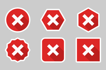 Wrong marks Icon Set, Cross marks, Rejected, Disapproved, No, False, Not Ok, Wrong Choices, Task Completion, Voting. - vector mark symbols in red. White stroke design.