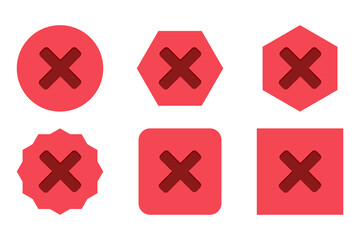 Obraz premium Wrong marks Icon Set, Cross marks, Rejected, Disapproved, No, False, Not Ok, Wrong Choices, Task Completion, Voting. - vector mark symbols in red.