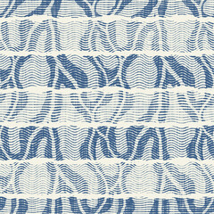 Delicate french lace effect seamless stripe pattern. Ornate provence style lacy ribbon country cottage decor background. Linen fabric wallpaper for rustic modern shabby chic design.