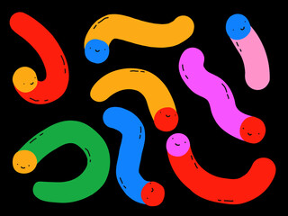 Naklejka premium 1970 ppsychedelic vintage smile - retro set. Y2k good vibes -sunshine face.Trippy acid acid.Funky stickers, groovy face characters.Pink hippie vector sun.Quirky emotions.Y2k 1990, 00s, 2000s aesthetic