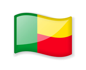 Benin flag - Wavy flag bright glossy icon.