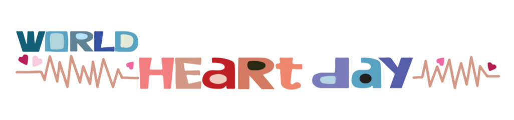 World Heart Day typographic lettering, September 29.  banner design Advertisement web page graph. Vector illustration 