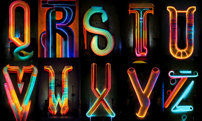 Neon alphabet letters. futuris alphabet, collection, part 1