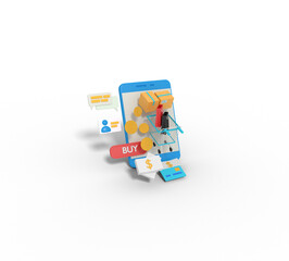 3d Illustration of online shop app on mobile