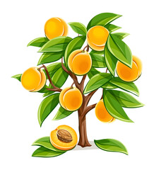 Apricot or peach tree with ripe fruits harvest PNG
