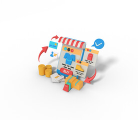 3d Illustration of Online Shopping App