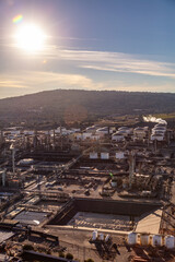 Aerial oil storage tanks petrochemical Refinery Los Angeles