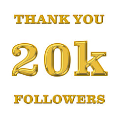 Thank you 20K followers transparent background PNG image, with gold numbers. followers celebration banner. Social media 