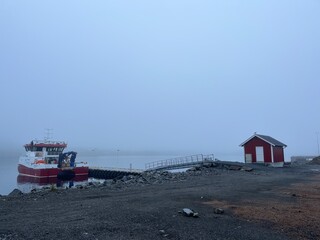 Foggy landscape background, white mist