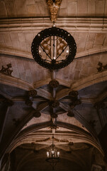 Interior of the Viseu Cathedral where you can see its ornate ceiling and its fabulous lamps - obrazy, fototapety, plakaty
