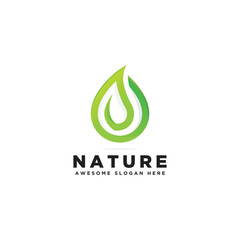 linear leaf water logo design, creative nature element logo, leaf water vector template