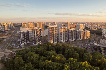 Aerial view of contemporary apartment district in city Minsk Mir aerial landscape