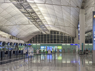 Hong Kong - September 11, 2022: Empty Hong Kong airport due to covid 19 restriction of flight.