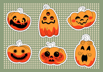 Fototapeta premium Pumpkins for Halloween. Set of vector stickers.