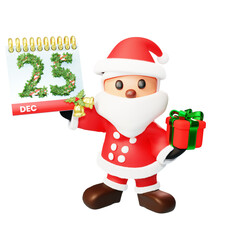 3D Object Rendered Christmas Santa Claus hold calendar