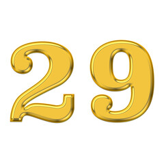 Gold 3d number 29, PNG transparent background, birthday celebrations, social media.