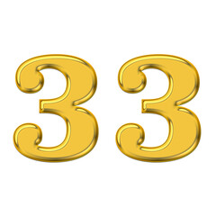 Gold 3d number 33, PNG transparent background, birthday celebrations, social media.
