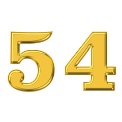 Gold 3d number 54, PNG transparent background, birthday celebrations, social media.