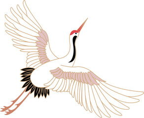 Japanese retro traditional animal bird red crowned crane