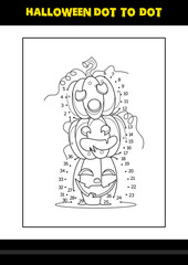 Halloween dot to dot coloring page for kids. Line art coloring page design for kids.